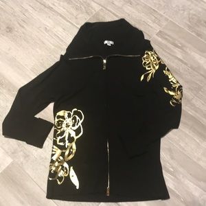 Cache black/gold sequin zip up sweater